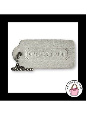 COACH VINTAGE DOUBLESIDED White Leather Hang Tag Bag Charm Keychain Fob 2.25"